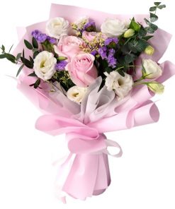 simple korean flower bouquet pastel pink theme bouquet