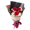 6 red rose white statice bouquet